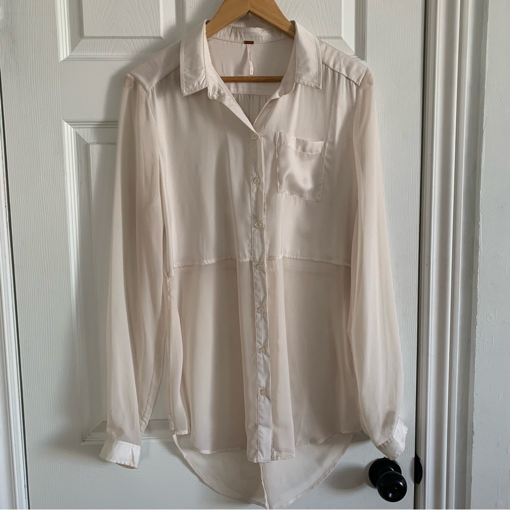 Free People Button Front Sheer Satin Blouse